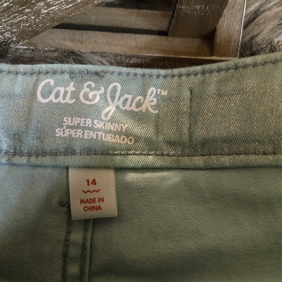 Cat & Jack Super Skinny Pants sz 14 Girls Mint Green/Silver tone - Picture 4 of 4